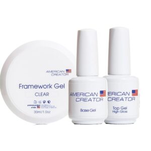 American Creator Bundle Base Gel + High Gloss Top Coat + Framework Clear