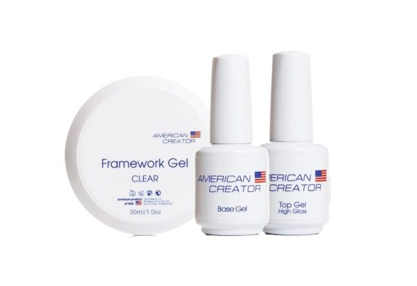 American Creator Bundle Base Gel + High Gloss Top Coat + Framework Clear