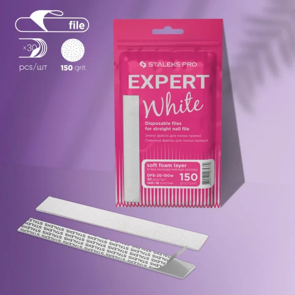 Staleks EXPERT 20 150 grit  Disposable white files for straight nail file on a soft foam layer (30 pcs)