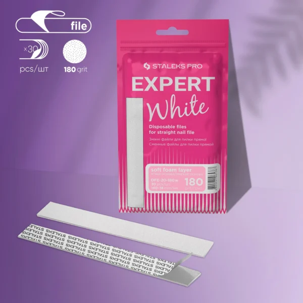 Staleks EXPERT 20 180 grit Disposable white files for straight nail file on a soft foam layer (30 pcs)